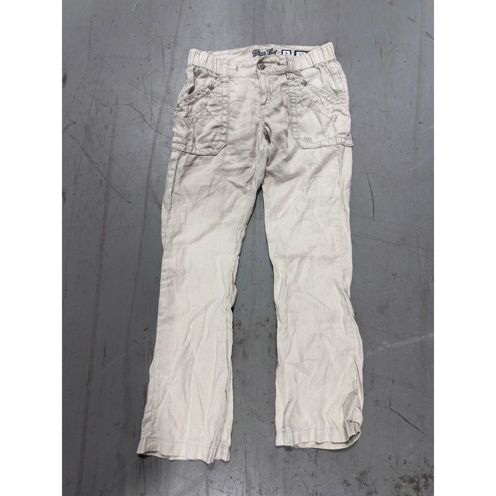 Miss Me Cargo Trousers Beige Wide Leg Linen Blend Embellished Size S